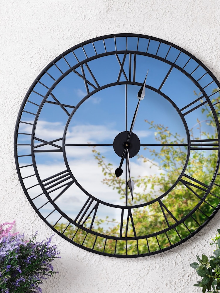 Charles Bentley Black Windermere Mirrored Finish Oudoor Wall Clock - Image 1 of 6 Charles Bentley Black Windermere Mirrored Finish Oudoor Wall Clock - Image 1 of 6
