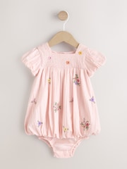 Rosa Blomstrete Brodert - Smock babykjole og trusesett 2 del (0mnd–2år) - Bilde 1 av 8