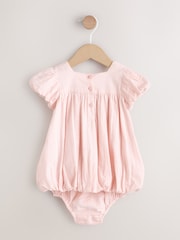 Rosa Blomstrete Brodert - Smock babykjole og trusesett 2 del (0mnd–2år) - Bilde 3 av 8