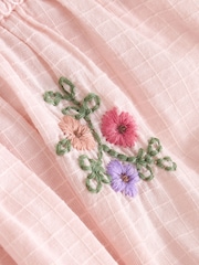 Rosa Blomstrete Brodert - Smock babykjole og trusesett 2 del (0mnd–2år) - Bilde 6 av 8