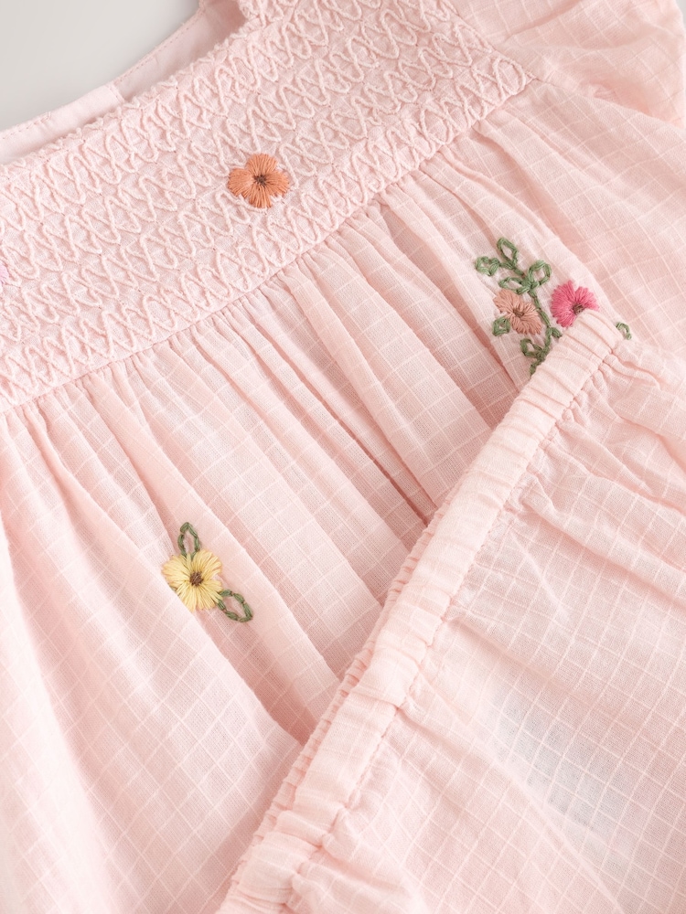 Rosa Blomstrete Brodert - Smock babykjole og trusesett 2 del (0mnd–2år) - Bilde 8 av 8