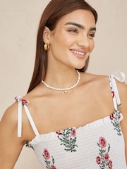 Yumi White Floral Printed Smocked Midi Dress - Image 3 of 5