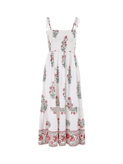 Yumi White Floral Printed Smocked Midi Dress - Image 5 of 5