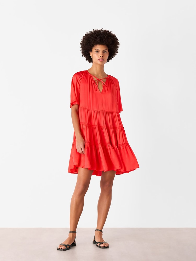 Whistles Red Satin Trapeze Mini Dress - Image 1 of 5