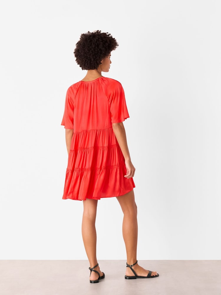 Whistles Red Satin Trapeze Mini Dress - Image 2 of 5