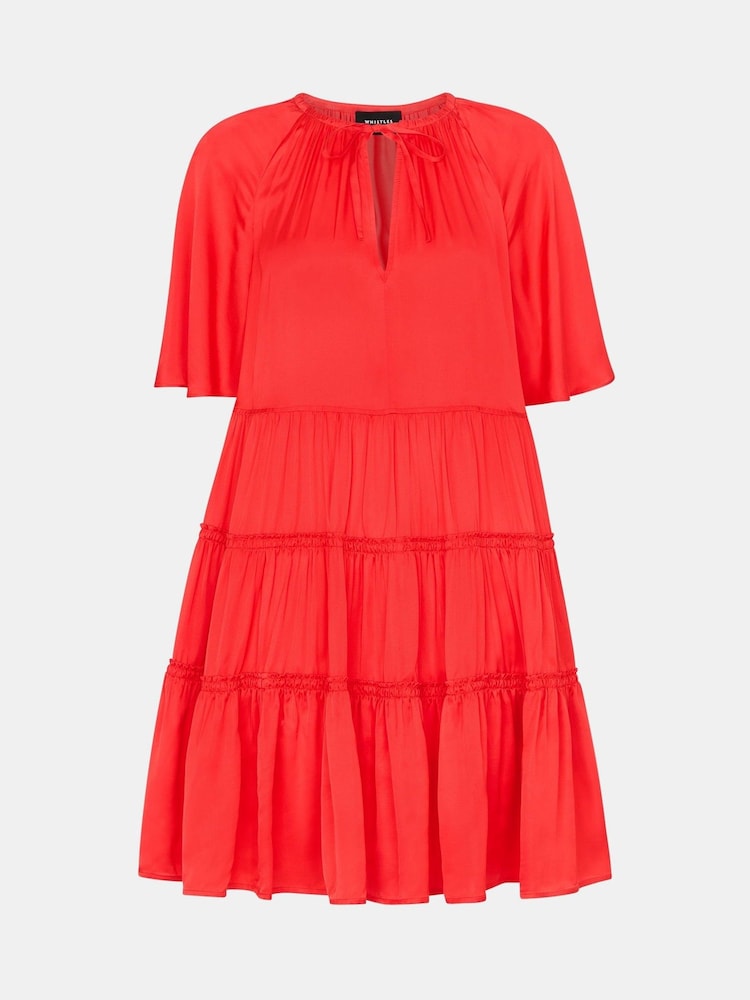 Whistles Red Satin Trapeze Mini Dress - Image 5 of 5