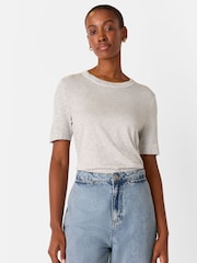 Whistles Grey Rosa Double Trim Stripe 100% Cotton T-Shirt - Image 1 of 5