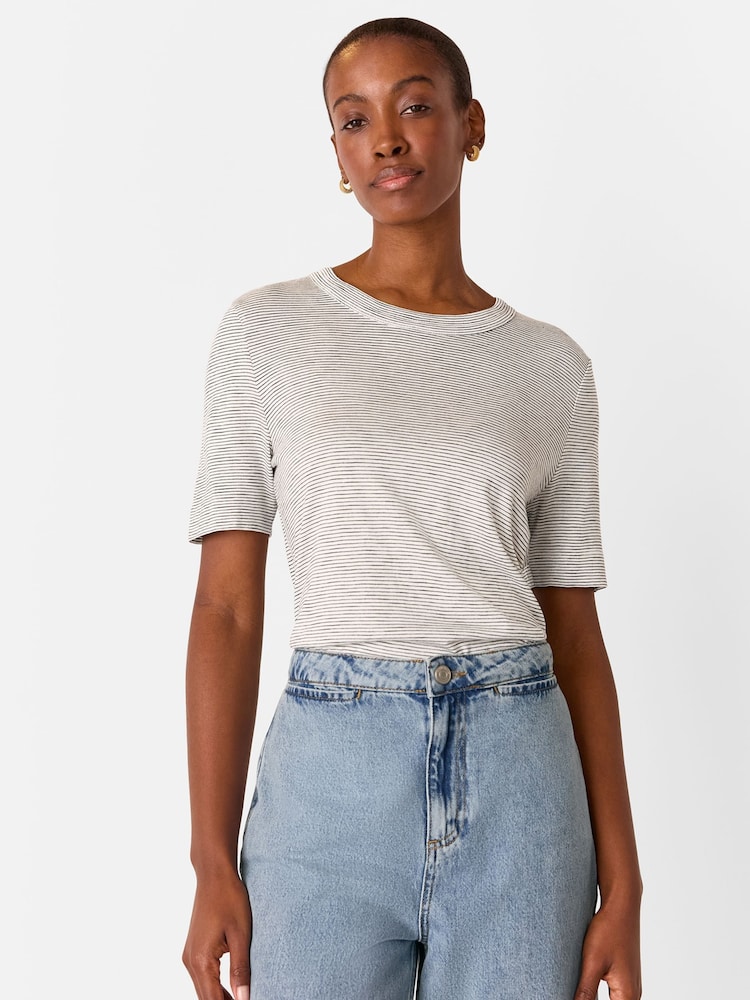 Whistles Grey Rosa Double Trim Stripe 100% Cotton T-Shirt - Image 1 of 5