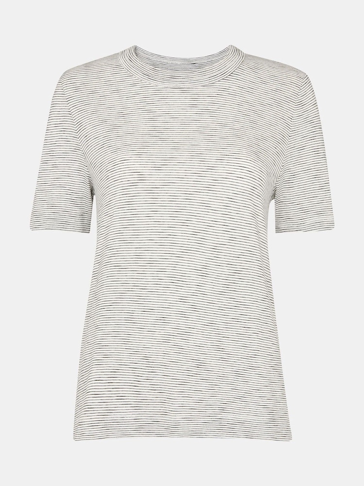 Whistles Grey Rosa Double Trim Stripe 100% Cotton T-Shirt - Image 5 of 5