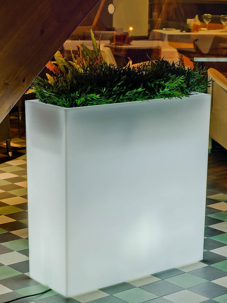 New Garden White Junco 80cm Rectangular Flower Pot with Light Solar Charging with Rechargeable Battery - Image 1 of 5
