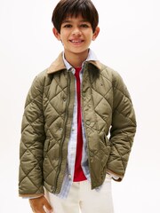 Tommy Hilfiger Green Contrast Collar Quilted Relaxed Jacket - Image 1 of 4
