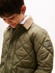 Tommy Hilfiger Green Contrast Collar Quilted Relaxed Jacket - Image 3 of 4