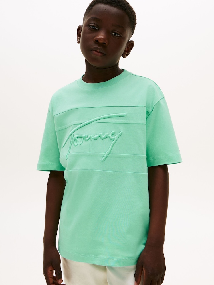 Tommy Hilfiger Green Signature Embroidery T-Shirt - Image 1 of 5
