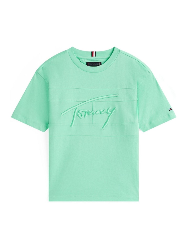 Tommy Hilfiger Green Signature Embroidery T-Shirt - Image 5 of 5