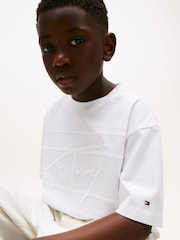 Tommy Hilfiger White Signature Embroidery T-Shirt - Image 4 of 5