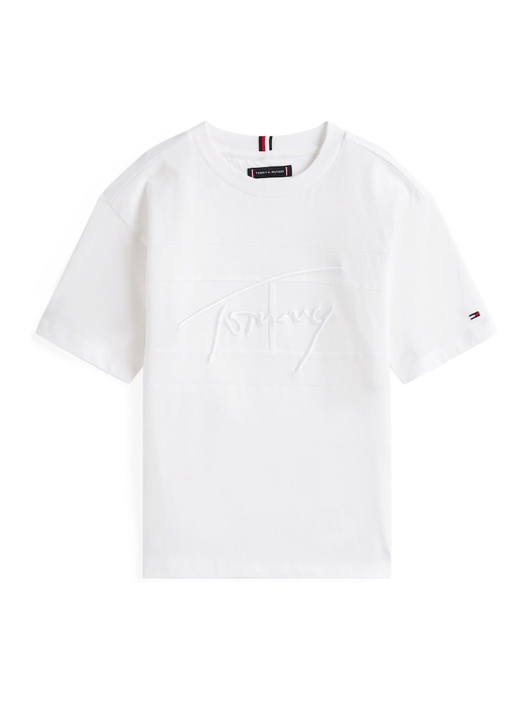 Tommy Hilfiger White Signature Embroidery T-Shirt - Image 5 of 5 Tommy Hilfiger White Signature Embroidery T-Shirt - Image 5 of 5