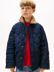Tommy Hilfiger Blue Contrast Collar Quilted Relaxed Jacket - Image 1 of 6
