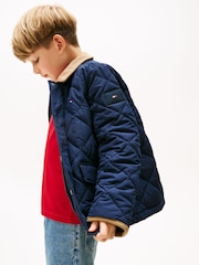 Tommy Hilfiger Blue Contrast Collar Quilted Relaxed Jacket - Image 4 of 6