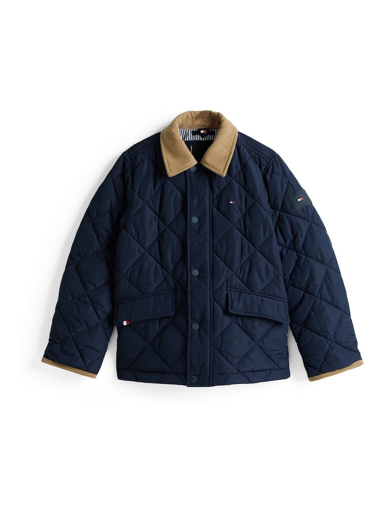 Tommy Hilfiger Blue Contrast Collar Quilted Relaxed Jacket - Image 6 of 6