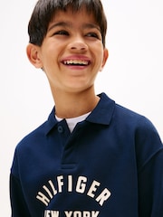 Tommy Hilfiger Blue Curved Graphic Polo Collar Sweatshirt - Image 4 of 5