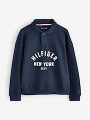 Tommy Hilfiger Blue Curved Graphic Polo Collar Sweatshirt - Image 5 of 5