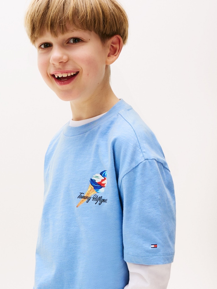 Tommy Hilfiger Blue Back Graphic Textured T-Shirt - Image 5 of 5 Tommy Hilfiger Blue Back Graphic Textured T-Shirt - Image 5 of 5