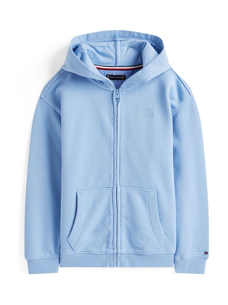 Tommy Hilfiger Blue Tonal Flag Embroidery Zip-Thru Hoodie - Image 5 of 5