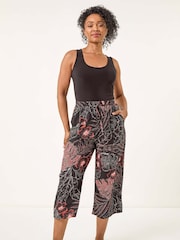 Roman Black Petite Abstract Culotte Trouser - Image 2 of 5