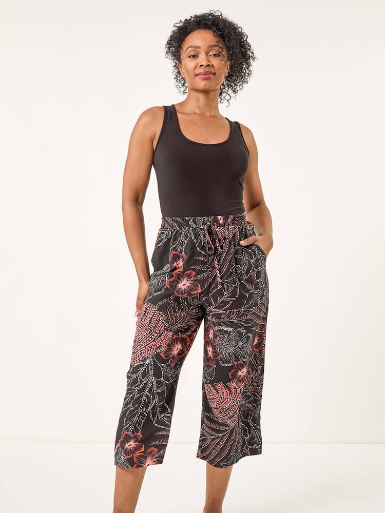 Roman Black Petite Abstract Culotte Trouser - Image 2 of 5