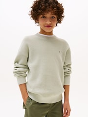 Tommy Hilfiger Green Textured Flag Embroidery Jumper - Image 1 of 5