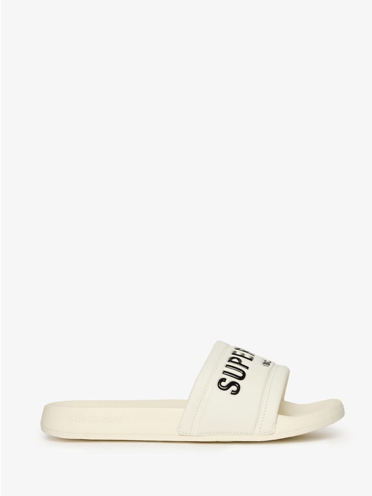 Superdry White City Luxe Pool Sliders - Image 1 of 2