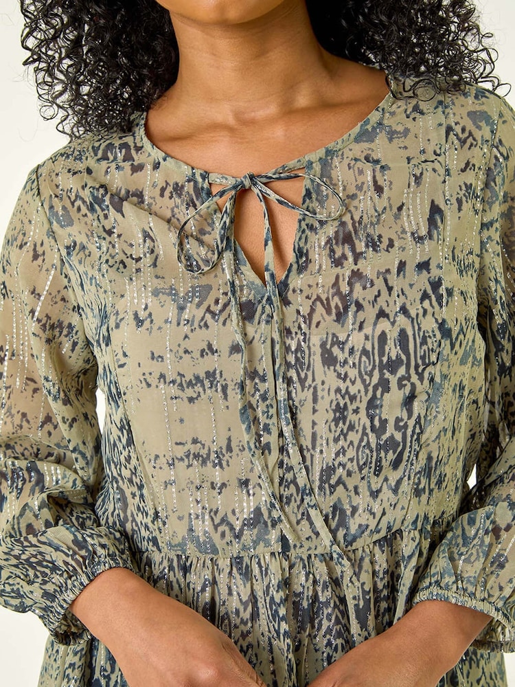 Roman Green Petite Metallic Print Tunic Top - Image 2 of 5