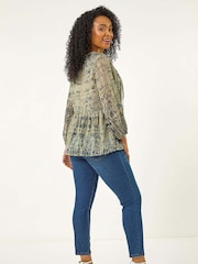 Roman Green Petite Metallic Print Tunic Top - Image 4 of 5