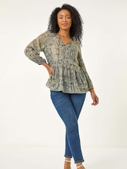 Roman Green Petite Metallic Print Tunic Top - Image 5 of 5