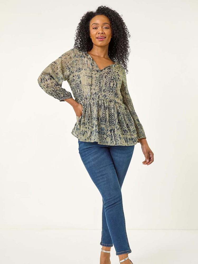 Roman Green Petite Metallic Print Tunic Top - Image 5 of 5
