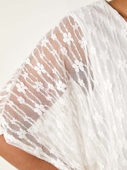 Roman White Petite Mesh V-Neck Blouson Blouse - Image 5 of 5