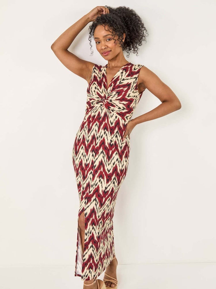 Roman Red Petite Abstract Twist Front Maxi Dress - Image 1 of 5