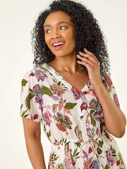 Roman White Petite Floral Print Dobby Print 100% Cotton Midi Dress - Image 4 of 5