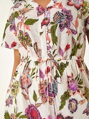 Roman White Petite Floral Print Dobby Print 100% Cotton Midi Dress - Image 5 of 5
