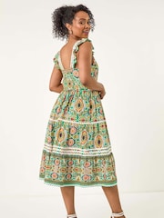 Roman Green Petite Abstract Frill Ric Rac Midi Dress - Image 3 of 5