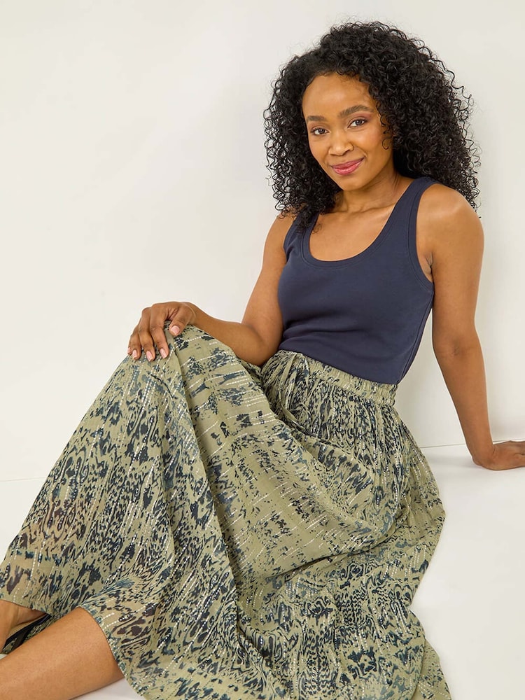 Roman Green Petite Metallic Print Tie Front Skirt - Image 1 of 5