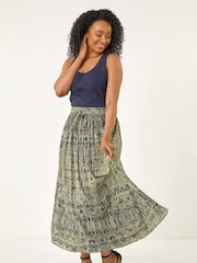 Roman Green Petite Metallic Print Tie Front Skirt - Image 2 of 5