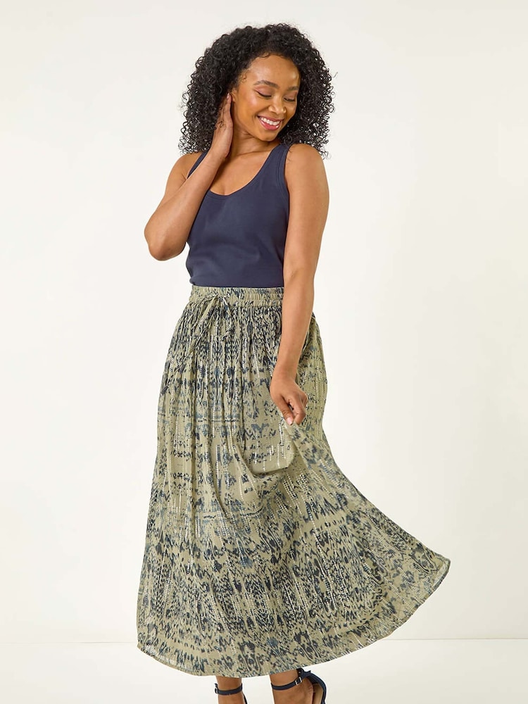 Roman Green Petite Metallic Print Tie Front Skirt - Image 2 of 5