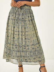Roman Green Petite Metallic Print Tie Front Skirt - Image 4 of 5