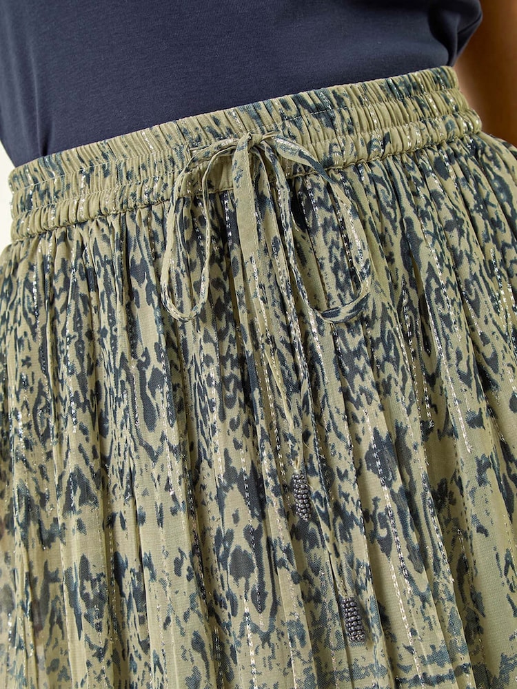 Roman Green Petite Metallic Print Tie Front Skirt - Image 5 of 5