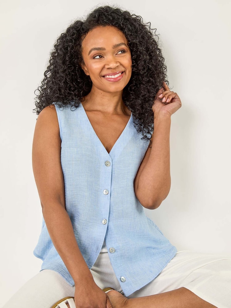 Roman Blue Petite Buttoned Sleeveless Blouse - Image 1 of 5