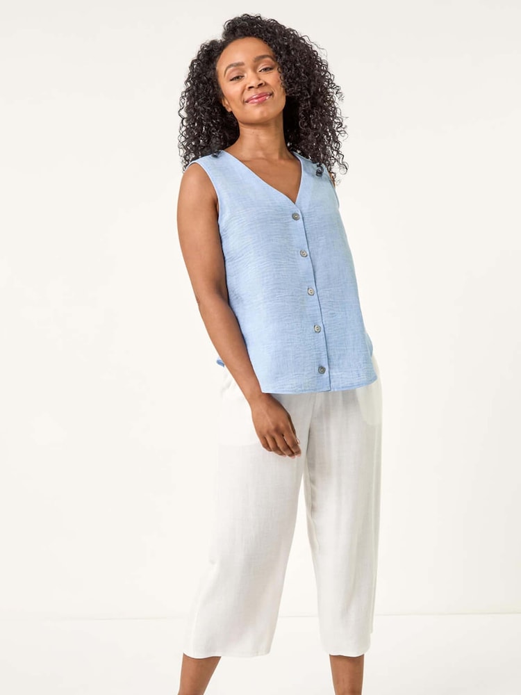 Roman Blue Petite Buttoned Sleeveless Blouse - Image 2 of 5
