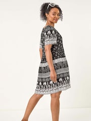 Roman Black Petite Elephant Print Smock Dress - Image 3 of 5