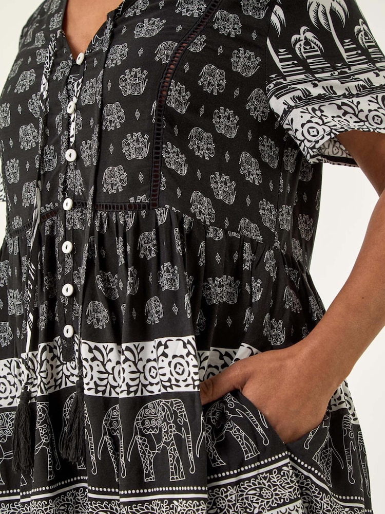 Roman Black Petite Elephant Print Smock Dress - Image 5 of 5
