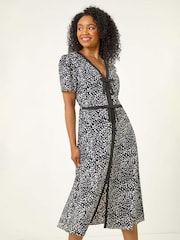 Roman Black Petite Contrast Bow Midi Dress - Image 1 of 5